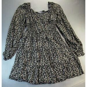 So Goods For Life Smock Dress Black Floral Ruffled Sleeve Women's Small  NWT